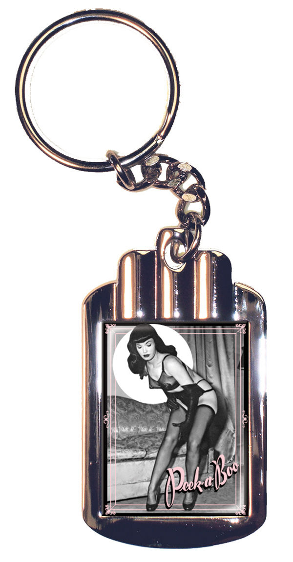 BETTIE PAGE POLISHED METAL KEYRING AND BOTTLE OPENER 